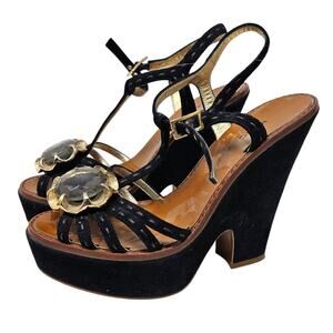 Vintage Y2K Marc Jacobs 35.5 Black Leather Platform Sandal Jewel Glam Goth